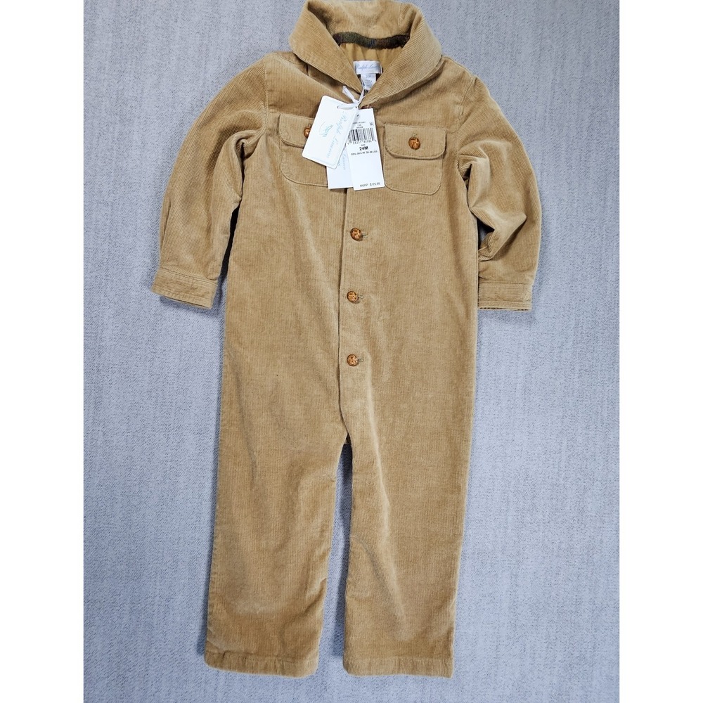Ralph Lauren Corduroy Coverall Brown 24M One-Piece Long Sleeve Button Patch